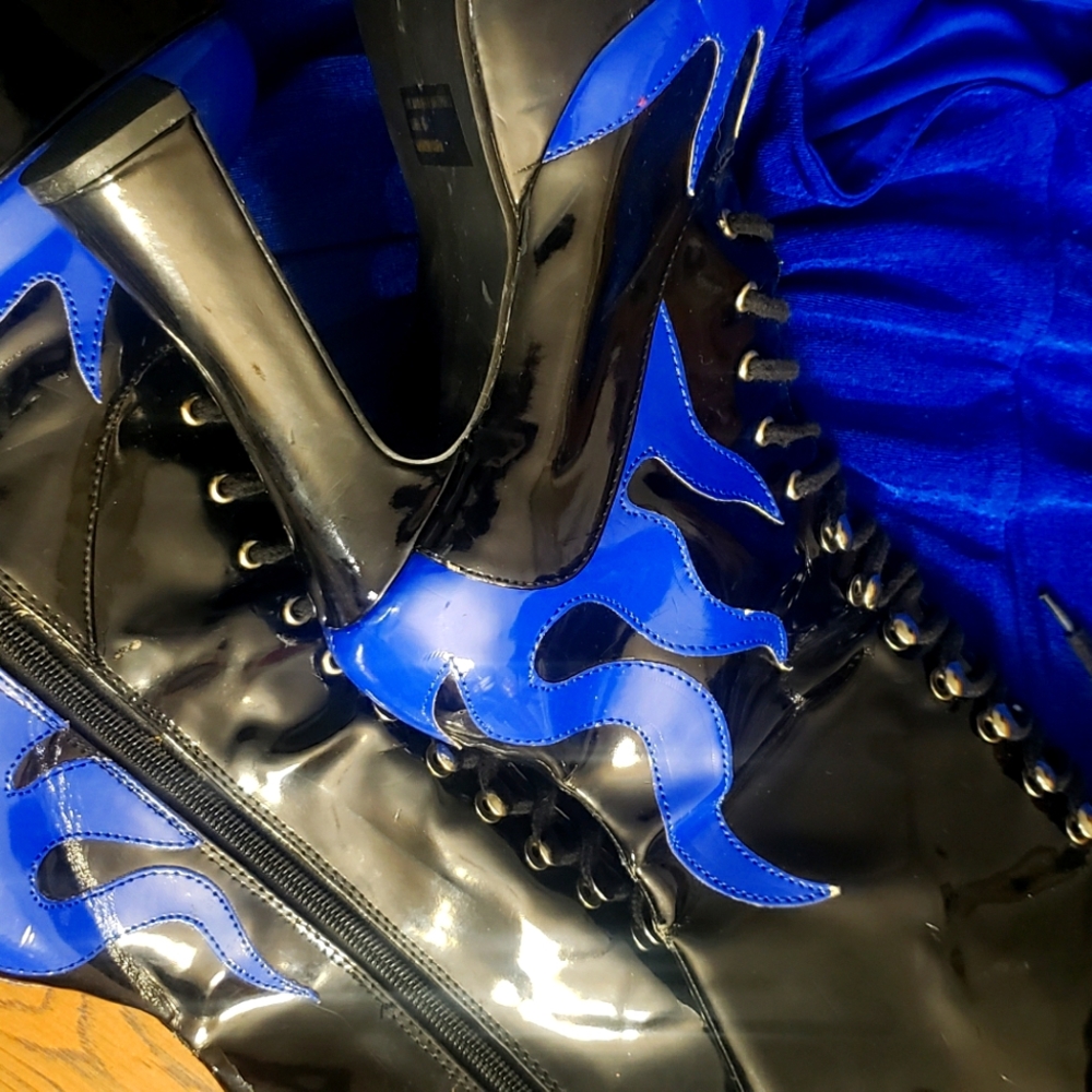 Ellie Brand Knee high platform lace up with zipper boots.  Patent leather